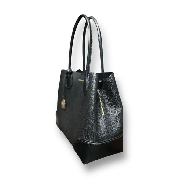 Michael Kors Mercer Gallery Leather Tote Black Gold Hardware Center Zip Pebbled - Picture 9 of 16